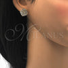 Oro Laminado Stud Earring, Gold Filled Style Flower Design, with White Cubic Zirconia, Polished, Golden Finish, 02.106.0018