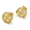 Oro Laminado Stud Earring, Gold Filled Style Flower Design, with White Cubic Zirconia, Polished, Golden Finish, 02.106.0018