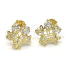 Oro Laminado Stud Earring, Gold Filled Style Flower Design, with White Cubic Zirconia, Polished, Golden Finish, 02.106.0025