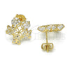 Oro Laminado Stud Earring, Gold Filled Style Flower Design, with White Cubic Zirconia, Polished, Golden Finish, 02.106.0025