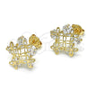Oro Laminado Stud Earring, Gold Filled Style Flower Design, with White Cubic Zirconia, Polished, Golden Finish, 02.106.0025