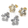 Oro Laminado Stud Earring, Gold Filled Style Flower Design, with White Cubic Zirconia, Polished, Golden Finish, 02.106.0025