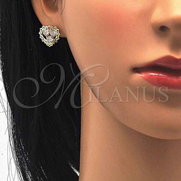 Gold Filled Ring — Stud Earring Heart Design with White Cubic Zirconia — alternate product view — SKU 119072 | Oro Laminado anillo — Stud Earring corazón diseño with blanco Cubic Zirconia — SKU 119072