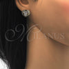 Oro Laminado Stud Earring, Gold Filled Style Heart Design, with White Cubic Zirconia, Polished, Golden Finish, 02.106.0028