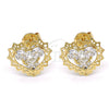 Oro Laminado Stud Earring, Gold Filled Style Heart Design, with White Cubic Zirconia, Polished, Golden Finish, 02.106.0028