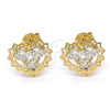 Oro Laminado Stud Earring, Gold Filled Style Heart Design, with White Cubic Zirconia, Polished, Golden Finish, 02.106.0028