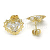 Oro Laminado Stud Earring, Gold Filled Style Heart Design, with White Cubic Zirconia, Polished, Golden Finish, 02.106.0028