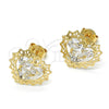Oro Laminado Stud Earring, Gold Filled Style Heart Design, with White Cubic Zirconia, Polished, Golden Finish, 02.106.0028