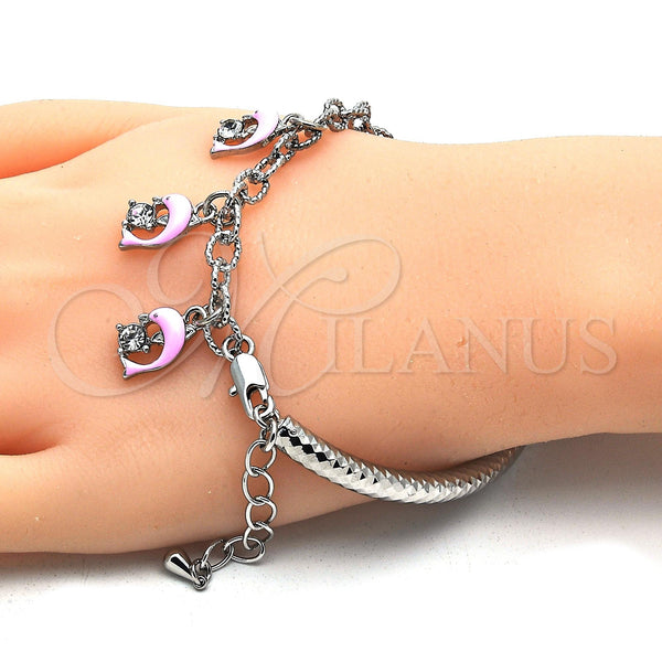 White Gold Filled Bracelet — Charm Bracelet Dolphin and Hollow Design with White — alternate product view — SKU 119076 | Oro Laminado Blanco brazalete — Charm Bracelet Dolphin and Hollow diseño with blanco — SKU 119076