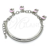 Rhodium Plated Charm Bracelet, Dolphin and Hollow Design, with White Crystal, Pink Enamel Finish, Rhodium Finish, 03.63.1831.08 (05 MM Thickness, 8 Inches Length)