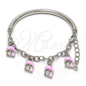White Gold Filled Bracelet — Charm Bracelet Dolphin and Hollow Design with White — main product view — SKU 119076 | Oro Laminado Blanco brazalete — Charm Bracelet Dolphin and Hollow diseño with blanco — SKU 119076