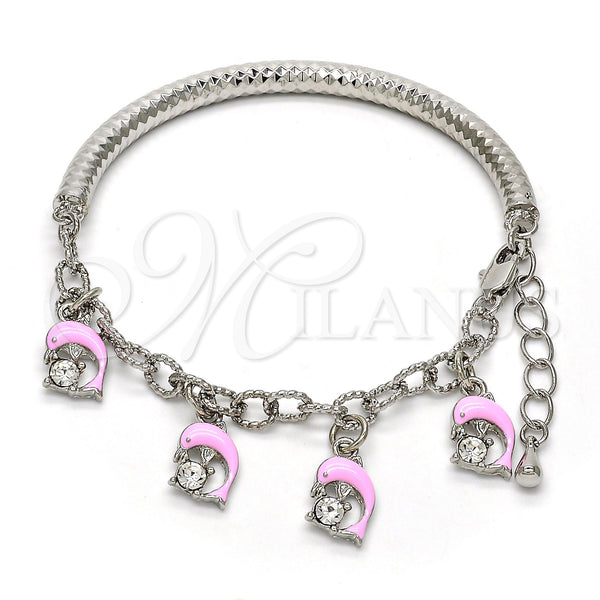 White Gold Filled Bracelet — Charm Bracelet Dolphin and Hollow Design with White — main product view — SKU 119076 | Oro Laminado Blanco brazalete — Charm Bracelet Dolphin and Hollow diseño with blanco — SKU 119076