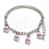 Rhodium Plated Charm Bracelet, Dolphin and Hollow Design, with White Crystal, Pink Enamel Finish, Rhodium Finish, 03.63.1831.08 (05 MM Thickness, 8 Inches Length)