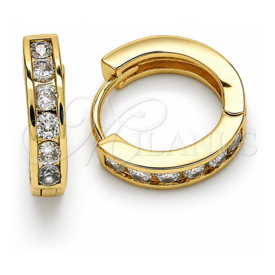 Oro Laminado Huggie Hoop, Gold Filled Style with White Cubic Zirconia, Polished, Golden Finish, 02.99.0029.3.20