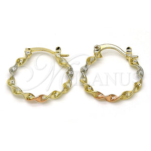 Gold Filled Hoop Earrings — Small Hoop Twist Design Matte Tricolor 02.96. — main product view — SKU 119089 | Oro Laminado aretes de aro — Small Hoop Twist diseño Matte Tricolor 02.96. — SKU 119089