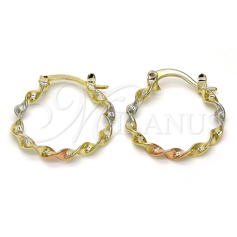 Oro Laminado Small Hoop, Gold Filled Style Twist Design, Matte Finish, Tricolor, 02.96.0078.1.20