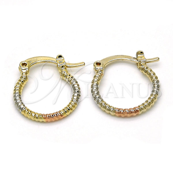 Gold Filled Hoop Earrings — Small Hoop Diamond Cutting Tricolor 02.96. — main product view — SKU 119094 | Oro Laminado aretes de aro — Small Hoop Diamond Cutting Tricolor 02.96. — SKU 119094