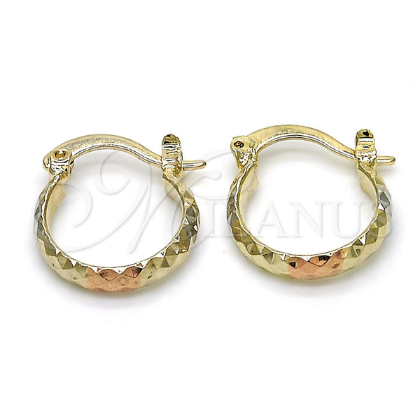 Gold Filled Hoop Earrings — Small Hoop Diamond Cutting Tricolor 02.96. — main product view — SKU 119097 | Oro Laminado aretes de aro — Small Hoop Diamond Cutting Tricolor 02.96. — SKU 119097