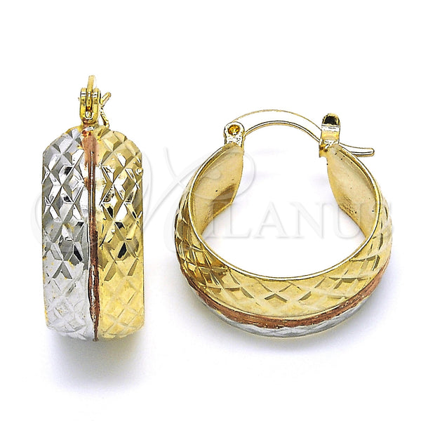 Gold Filled Hoop Earrings — Small Hoop Diamond Cutting Tricolor 02. — main product view — SKU 119101 | Oro Laminado aretes de aro — Small Hoop Diamond Cutting Tricolor 02. — SKU 119101