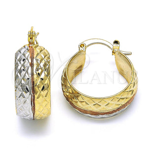 Gold Filled Hoop Earrings — Small Hoop Diamond Cutting Tricolor 02. — main product view — SKU 119101 | Oro Laminado aretes de aro — Small Hoop Diamond Cutting Tricolor 02. — SKU 119101