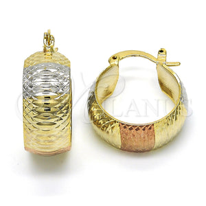 Gold Filled Hoop Earrings — Small Hoop Diamond Cutting Tricolor 02. — main product view — SKU 119104 | Oro Laminado aretes de aro — Small Hoop Diamond Cutting Tricolor 02. — SKU 119104