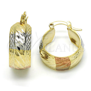 Gold Filled Hoop Earrings — Small Hoop Diamond Cutting Tricolor 02. — main product view — SKU 119105 | Oro Laminado aretes de aro — Small Hoop Diamond Cutting Tricolor 02. — SKU 119105