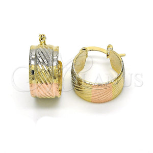 Gold Filled Hoop Earrings — Small Hoop Diamond Cutting Tricolor 02. — main product view — SKU 119108 | Oro Laminado aretes de aro — Small Hoop Diamond Cutting Tricolor 02. — SKU 119108
