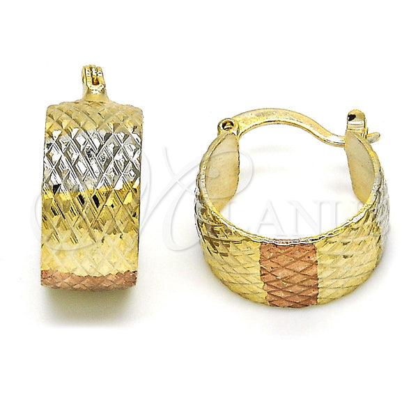 Gold Filled Hoop Earrings — Small Hoop Diamond Cutting Tricolor 02. — main product view — SKU 119109 | Oro Laminado aretes de aro — Small Hoop Diamond Cutting Tricolor 02. — SKU 119109