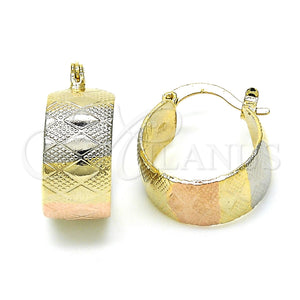 Gold Filled Hoop Earrings — Small Hoop Polished Tricolor 02. — main product view — SKU 119110 | Oro Laminado aretes de aro — Small Hoop pulido Tricolor 02. — SKU 119110