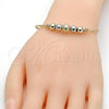 Oro Laminado Individual Bangle, Gold Filled Style Rattle Charm Design, Diamond Cutting Finish, Tricolor, 07.312.0003.1.04 (02 MM Thickness, Size 4 (2.25 Diameter))