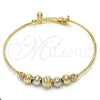 Oro Laminado Individual Bangle, Gold Filled Style Rattle Charm Design, Diamond Cutting Finish, Tricolor, 07.312.0003.1.04 (02 MM Thickness, Size 4 (2.25 Diameter))