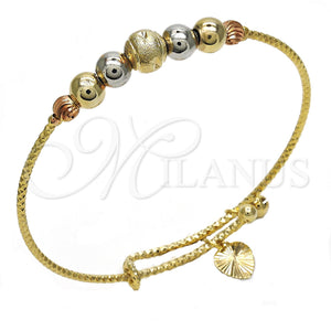 Gold Filled Jewelry — Individual Bangle Rattle Charm Design Diamond Cutting Tricolor — main product view — SKU 119112 | Oro Laminado joyería — Individual Bangle Rattle Charm diseño Diamond Cutting Tricolor — SKU 119112
