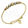 Oro Laminado Individual Bangle, Gold Filled Style Rattle Charm Design, Diamond Cutting Finish, Tricolor, 07.312.0003.1.04 (02 MM Thickness, Size 4 (2.25 Diameter))