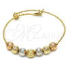 Oro Laminado Individual Bangle, Gold Filled Style Rattle Charm Design, Diamond Cutting Finish, Tricolor, 07.312.0002.1.04 (02 MM Thickness, Size 4 (2.25 Diameter))