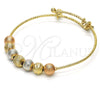 Oro Laminado Individual Bangle, Gold Filled Style Rattle Charm Design, Diamond Cutting Finish, Tricolor, 07.312.0002.1.04 (02 MM Thickness, Size 4 (2.25 Diameter))