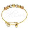 Oro Laminado Individual Bangle, Gold Filled Style Rattle Charm Design, Diamond Cutting Finish, Tricolor, 07.312.0002.1.04 (02 MM Thickness, Size 4 (2.25 Diameter))