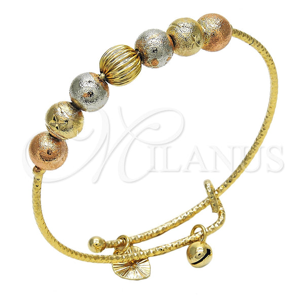 Gold Filled Jewelry — Individual Bangle Rattle Charm Design Diamond Cutting Tricolor — main product view — SKU 119113 | Oro Laminado joyería — Individual Bangle Rattle Charm diseño Diamond Cutting Tricolor — SKU 119113