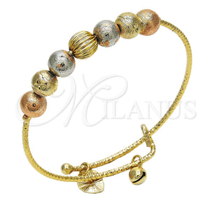 Gold Filled Jewelry — Individual Bangle Rattle Charm Design Diamond Cutting Tricolor — main product view — SKU 119113 | Oro Laminado joyería — Individual Bangle Rattle Charm diseño Diamond Cutting Tricolor — SKU 119113