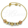 Oro Laminado Individual Bangle, Gold Filled Style Rattle Charm Design, Diamond Cutting Finish, Tricolor, 07.312.0001.1.04 (02 MM Thickness, Size 4 (2.25 Diameter))