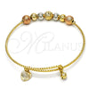Oro Laminado Individual Bangle, Gold Filled Style Rattle Charm Design, Diamond Cutting Finish, Tricolor, 07.312.0001.1.04 (02 MM Thickness, Size 4 (2.25 Diameter))