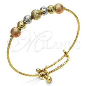 Gold Filled Jewelry — Individual Bangle Rattle Charm Design Diamond Cutting Tricolor — main product view — SKU 119114 | Oro Laminado joyería — Individual Bangle Rattle Charm diseño Diamond Cutting Tricolor — SKU 119114