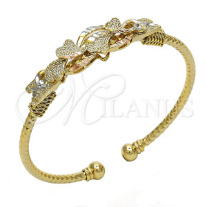 Gold Filled Jewelry — Individual Bangle Heart Design Diamond Cutting Tricolor 07. — main product view — SKU 119118 | Oro Laminado joyería — Individual Bangle corazón diseño Diamond Cutting Tricolor 07. — SKU 119118