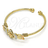 Oro Laminado Individual Bangle, Gold Filled Style Flower Design, Diamond Cutting Finish, Tricolor, 07.311.0005.1 (03 MM Thickness, One size fits all)
