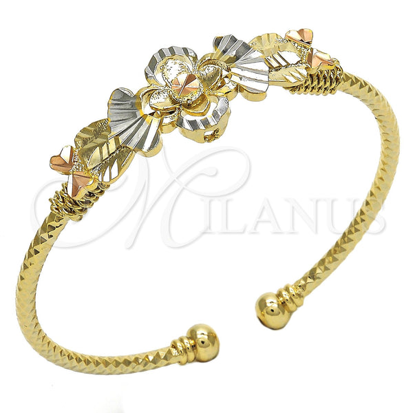Gold Filled Jewelry — Individual Bangle Flower Design Diamond Cutting Tricolor 07. — main product view — SKU 119120 | Oro Laminado joyería — Individual Bangle flor diseño Diamond Cutting Tricolor 07. — SKU 119120