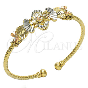Gold Filled Jewelry — Individual Bangle Flower Design Diamond Cutting Tricolor 07. — main product view — SKU 119120 | Oro Laminado joyería — Individual Bangle flor diseño Diamond Cutting Tricolor 07. — SKU 119120