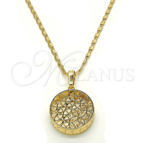 Oro Laminado Pendant Necklace, Gold Filled Style with White Cubic Zirconia, Diamond Cutting Finish, Golden Finish, 04.63.1348.18 (02 MM Thickness, 18 Inches Length)