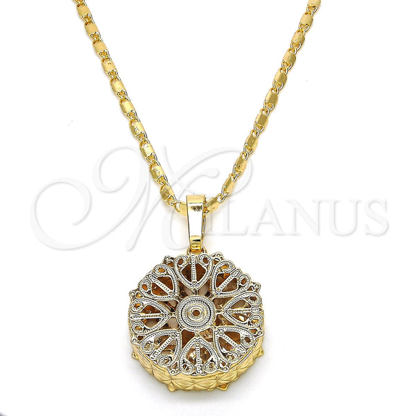 Oro Laminado Pendant Necklace, Gold Filled Style Heart Design, with White Cubic Zirconia, Diamond Cutting Finish, Golden Finish, 04.63.1353.18 (02 MM Thickness, 18 Inches Length)