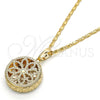 Oro Laminado Pendant Necklace, Gold Filled Style Flower Design, with White Cubic Zirconia, Diamond Cutting Finish, Golden Finish, 04.63.1354.18 (02 MM Thickness, 18 Inches Length)