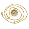 Oro Laminado Pendant Necklace, Gold Filled Style Flower Design, with White Cubic Zirconia, Diamond Cutting Finish, Golden Finish, 04.63.1354.18 (02 MM Thickness, 18 Inches Length)