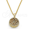 Oro Laminado Pendant Necklace, Gold Filled Style Flower Design, with White Cubic Zirconia, Diamond Cutting Finish, Golden Finish, 04.63.1354.18 (02 MM Thickness, 18 Inches Length)